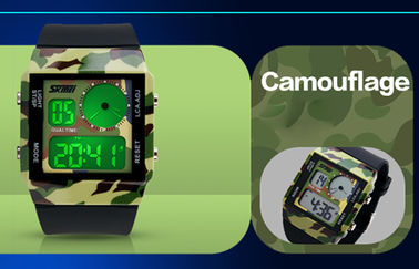 Unisex Time đúp Analog Digital Xem Dual Time Với 5 màu sắc Backlights