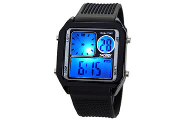 EL Backlight PU băng LCD Analogue Watch, báo thức kỹ thuật số Đồng hồ đeo tay