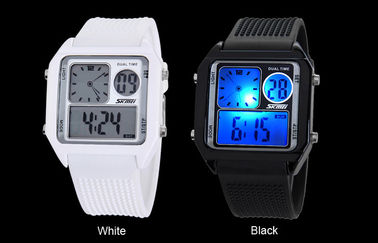 EL Backlight PU băng LCD Analogue Watch, báo thức kỹ thuật số Đồng hồ đeo tay