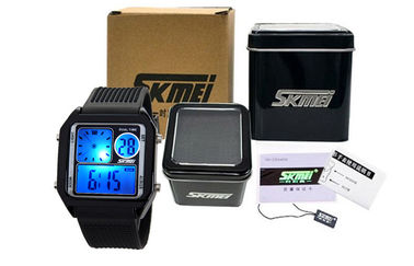 EL Backlight PU băng LCD Analogue Watch, báo thức kỹ thuật số Đồng hồ đeo tay