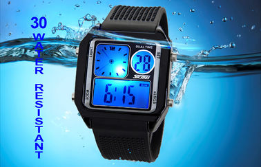 EL Backlight PU băng LCD Analogue Watch, báo thức kỹ thuật số Đồng hồ đeo tay