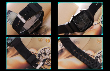 EL Backlight PU băng LCD Analogue Watch, báo thức kỹ thuật số Đồng hồ đeo tay