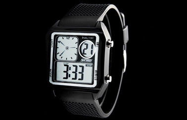 EL Backlight PU băng LCD Analogue Watch, báo thức kỹ thuật số Đồng hồ đeo tay