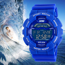 Unisex đa chức năng kỹ thuật số Đồng hồ EL Backlight Stopwatch PU Strap