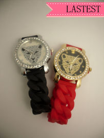 Leopard pha lê Silicone dây đeo cổ tay xem Đỏ / Đen Không ăn mòn