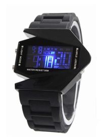 Đen và Trắng Máy bay có hình dạng đa chức năng kỹ thuật số Watch, chống thấm nước LED Xem