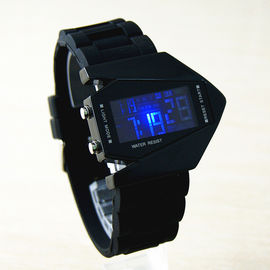 Đen và Trắng Máy bay có hình dạng đa chức năng kỹ thuật số Watch, chống thấm nước LED Xem