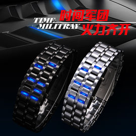 Tuỳ chỉnh kim loại nhạc Xem sắt Samurai xanh Led Bracelet Xem For Men