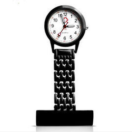 Fancy Đen stainess thép Quartz Nurse Fob Xem / Gel Với logo In