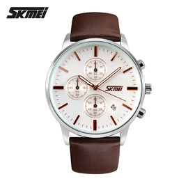 Brown Leather thép không gỉ cổ tay Watch Big Bạc hợp Nam