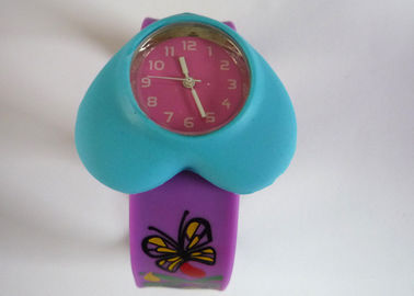 Blue Heart Trường hợp Purple Butterfly Silicone Slap Đồng hồ với Luminous Powder dây đeo cổ tay
