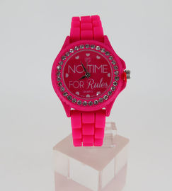 Teenage Hoa hồng đỏ Silicone dây đeo cổ tay Xem tròn nhỏ khuôn mặt Promotion Xem cho Girls