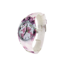 Flower In ấn Silicone dây đeo cổ tay xem Chống nước Unisex Quartz Xem