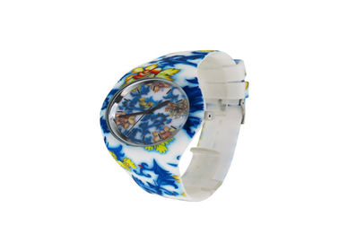Flower In ấn Silicone dây đeo cổ tay xem Chống nước Unisex Quartz Xem